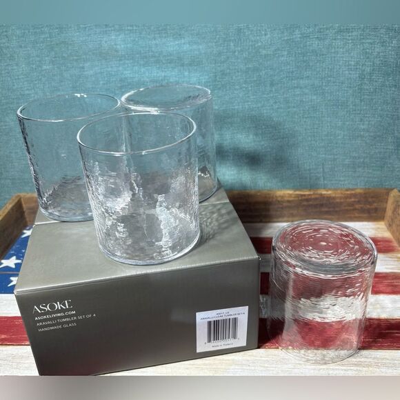 NEW Asoke Living Aravalli Clear Tumblers NIB Set of 4 Handmade Glass M - Picture 6 of 8